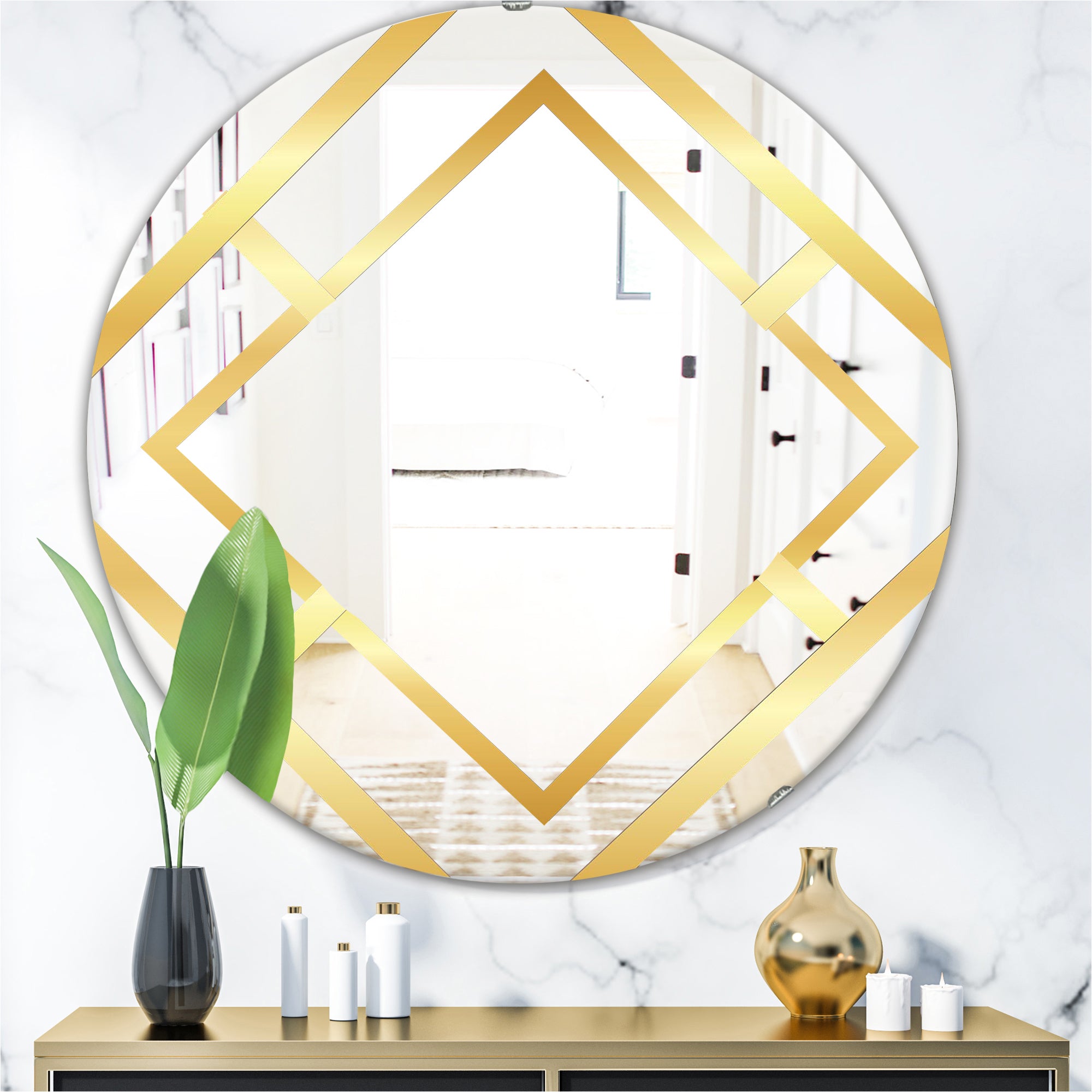Designart 'Capital Gold Essential 5' Glam Mirror - Oval or Round Accent or Vanity Mirror