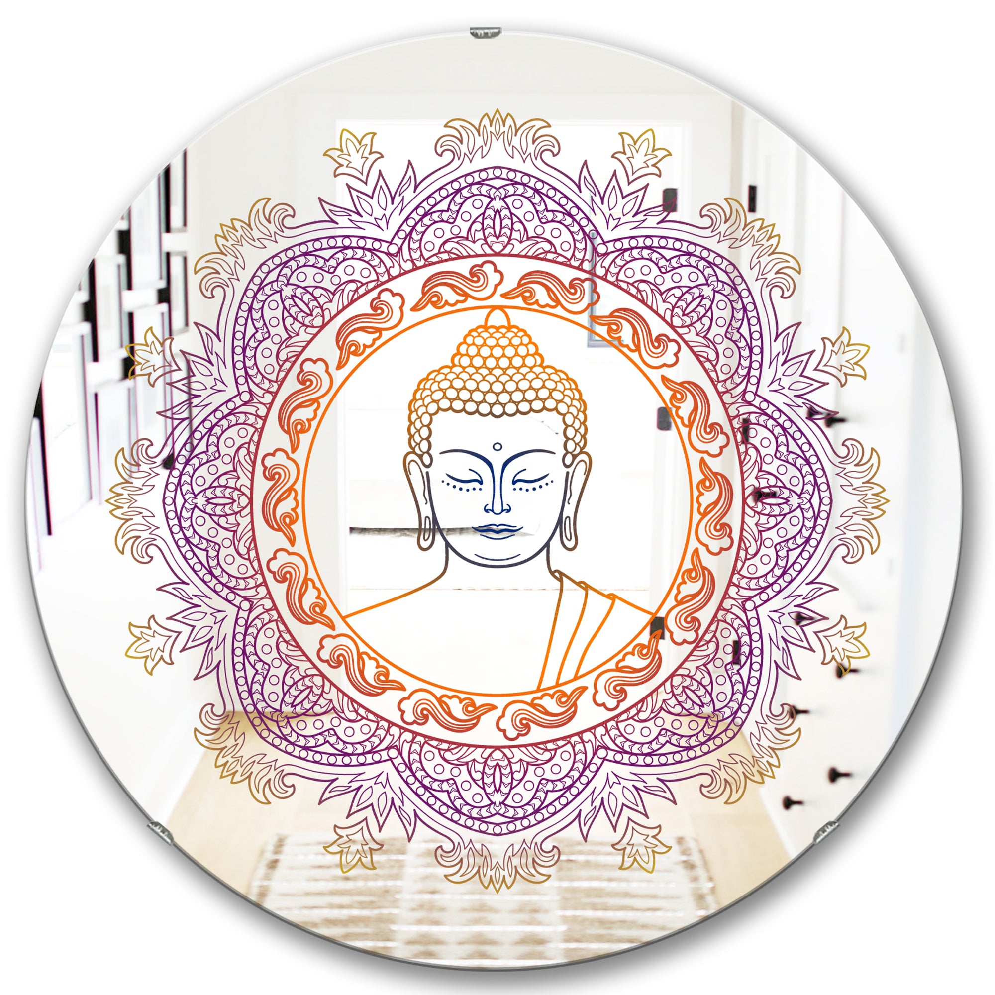 Designart 'Buddha Madala Purple and Orange' Traditional Mirror - Oval or Round Wall Mirror