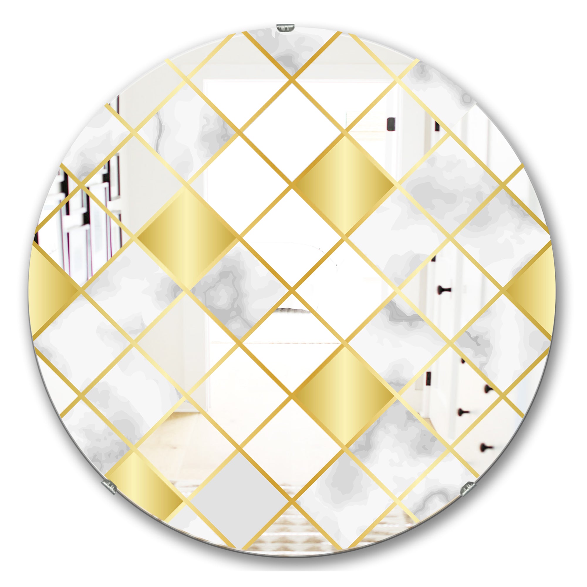 Designart 'Capital Gold Diamond 2' Mid-Century Mirror - Oval or Round Wall Mirror