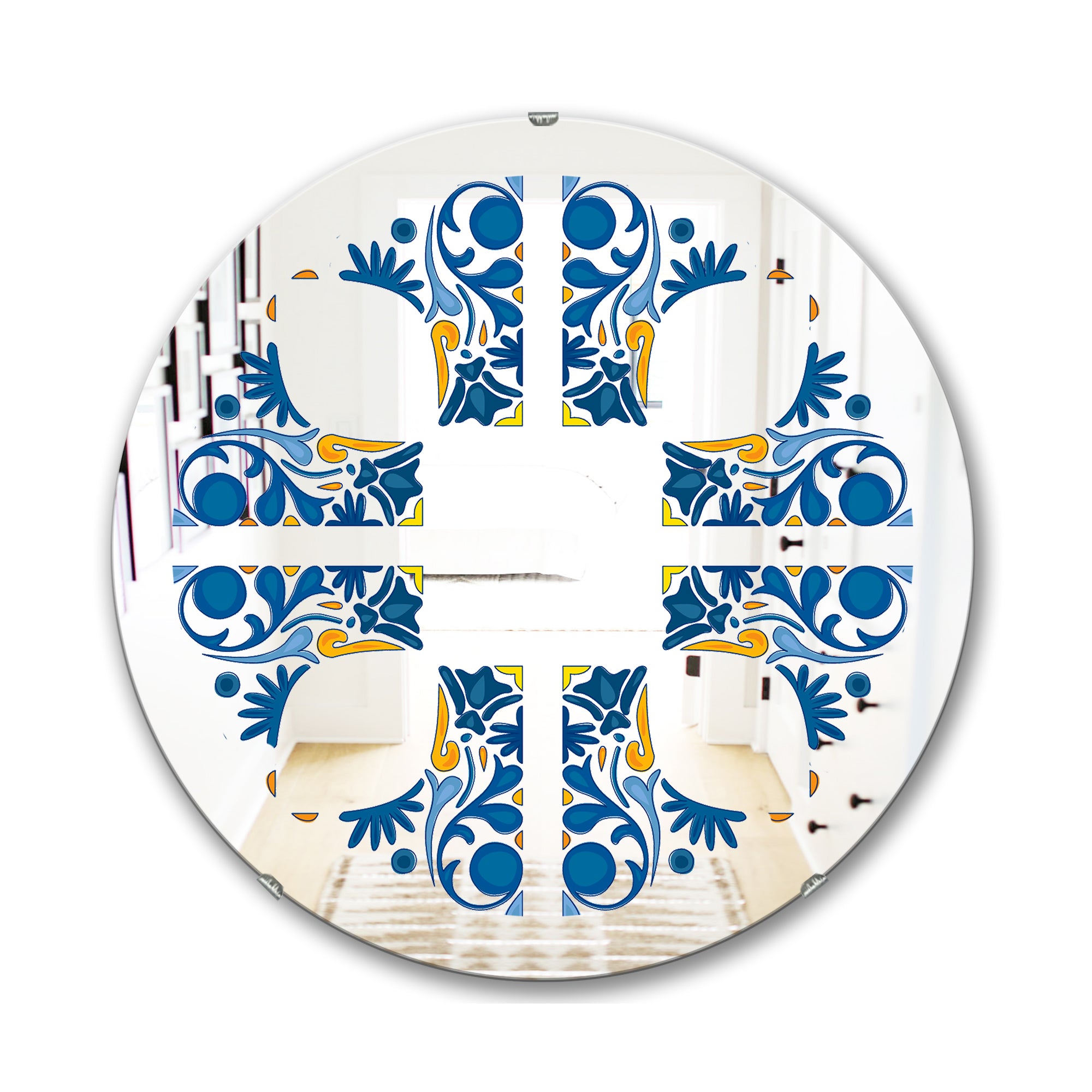 Designart 'Blue Tiles' Bohemian and Eclectic Mirror - Oval or Round Wall Mirror