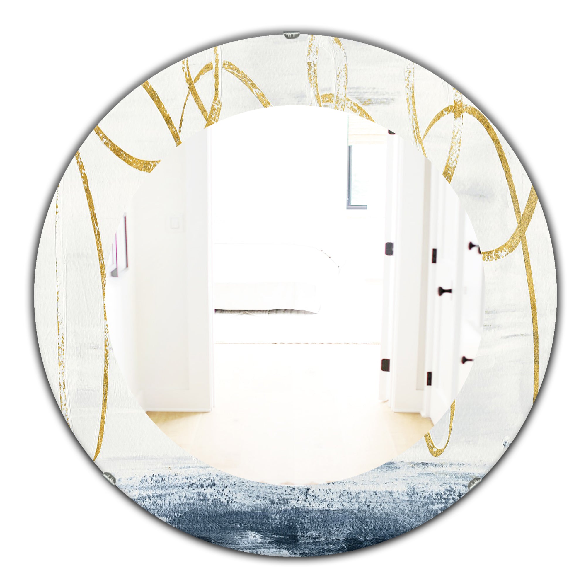 Designart 'Gold Abstract Geometric Shape' Modern Mirror - Oval or Round Wall Mirror