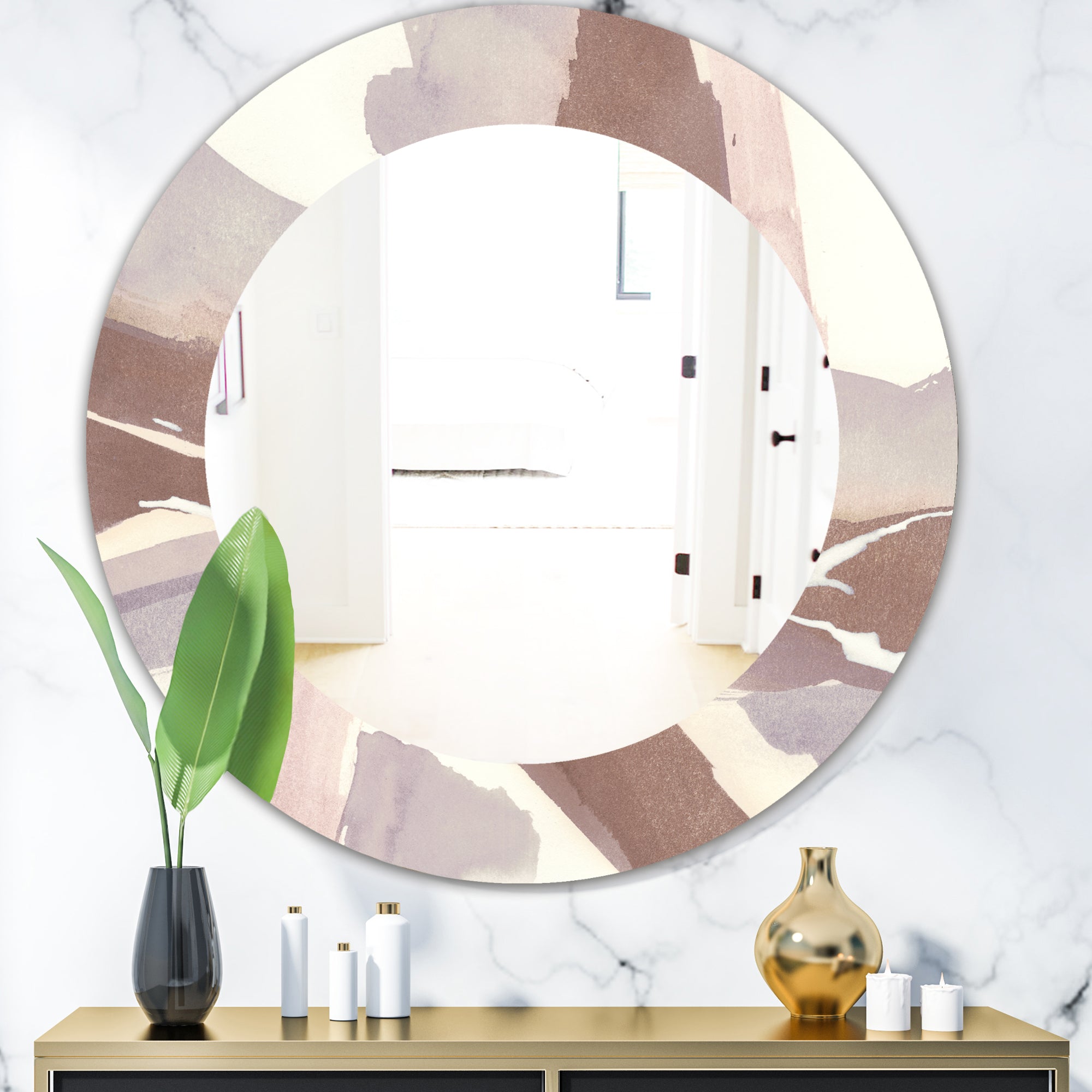 Designart 'White and Placid I Blush' Traditional Mirror - Oval or Round Wall Mirror