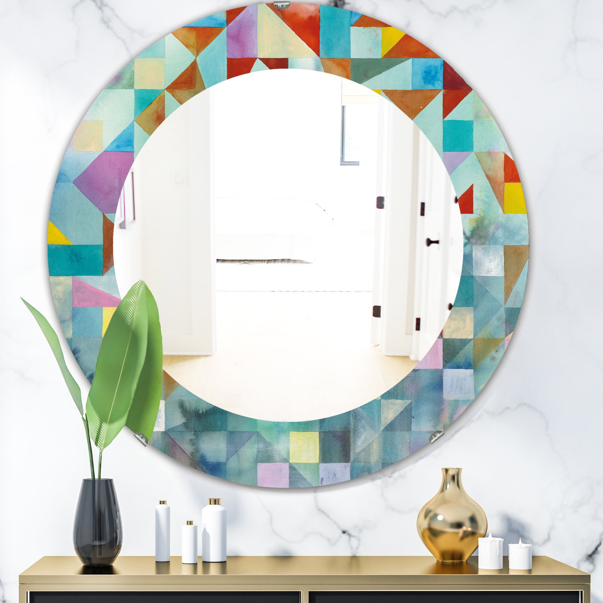 Designart 'Modern Patchwork' Modern Mirror - Oval or Round Wall Mirror