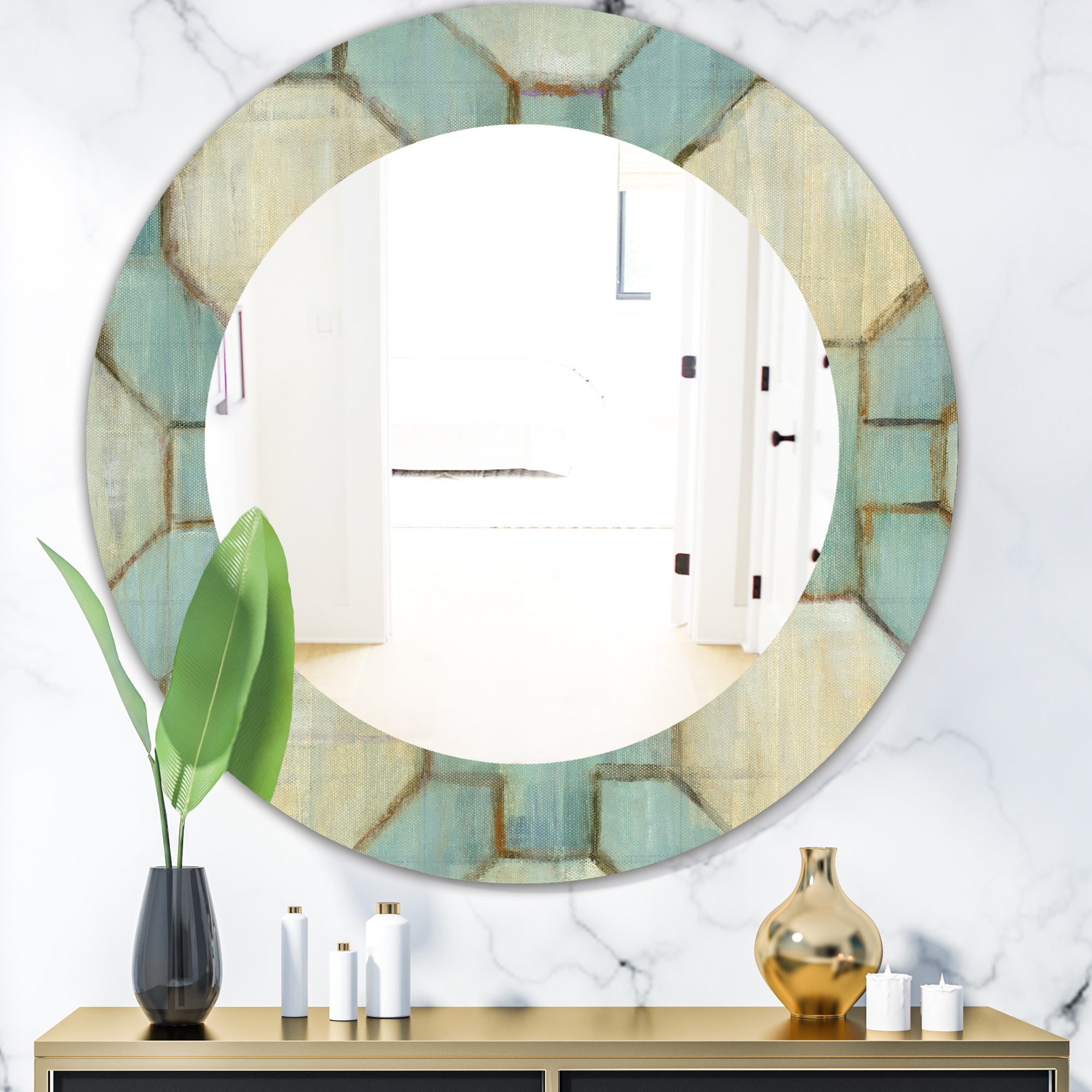 Designart 'Geometric Title Element' Modern Mirror - Oval or Round Wall Mirror