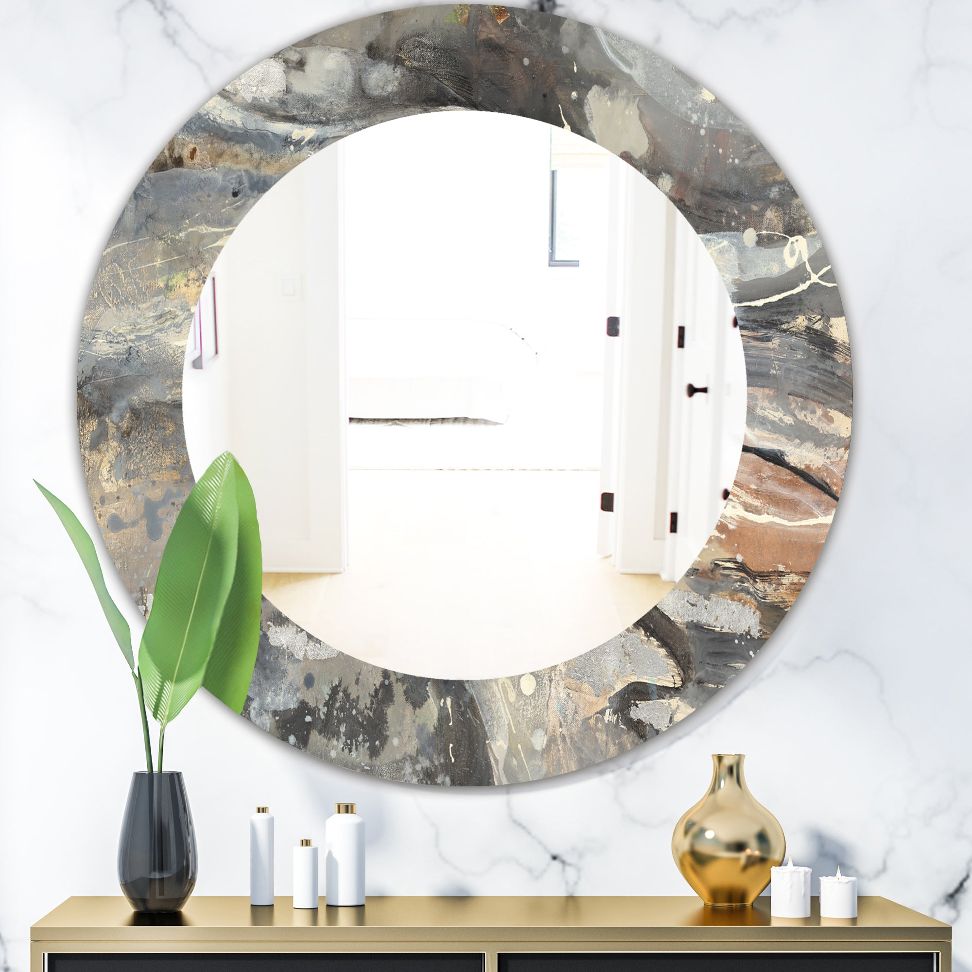 Designart 'Fire and Ice Minerals I' Farmhouse Mirror - Oval or Round Wall Mirror