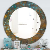 Designart 'Blue and Bronze Dots On Glass IV' Traditional Mirror - Oval or Round Wall Mirror