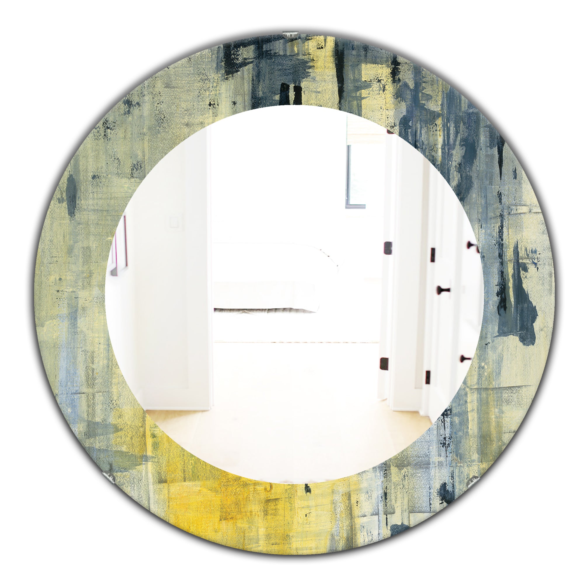 Designart 'Yellow and Black Element' Modern Mirror - Oval or Round Wall Mirror