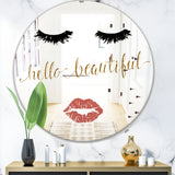 Designart 'Fashion Glam Lips On Gold I' Modern Mirror - Contemporary Oval or Round Wall Mirror