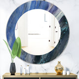 Designart 'Black and Blue Abstract Water Painting' Modern Mirror - Oval or Round Wall Mirror
