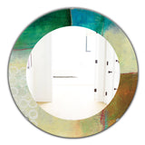 Designart 'Abstract Impression Of Watercolour Blue and Yellow' Farmhouse Mirror - Oval or Round Wall Mirror