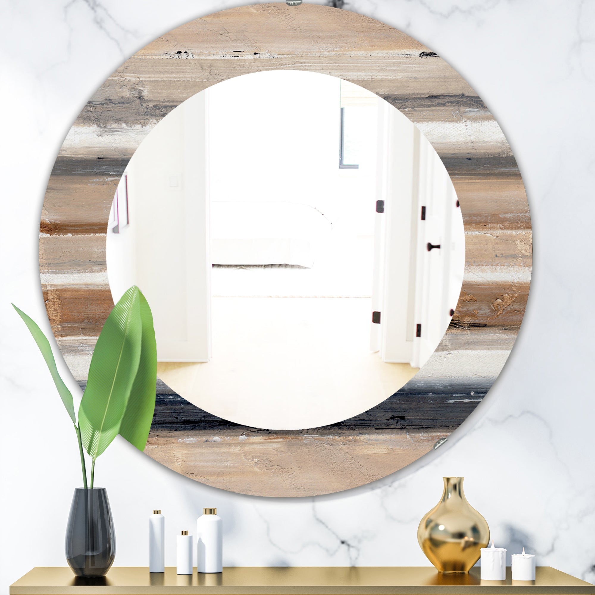 Designart 'Geometric Circle Natural Balance III' Mid-Century Mirror - Oval or Round Wall Mirror
