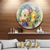 Bunch of Flowers and Fruits' Ultra Glossy Floral Metal Circle Wall Art