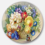 Bunch of Flowers and Fruits' Ultra Glossy Floral Metal Circle Wall Art