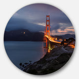 Golden Gate with Night Illumination' Ultra Glossy Sea Bridge Metal Circle Wall Art