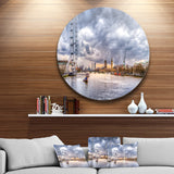 London Skyline and River Thames' Ultra Glossy Cityscape Circle Wall Art