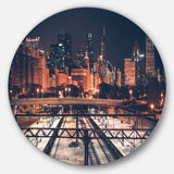 Dark Chicago Skyline and Railroad' Ultra Glossy Cityscape Circle Wall Art