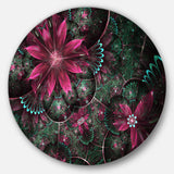 Glossy Green and Red Fractal Flowers' Large Floral Metal Circle Wall Art
