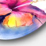 Red Yellow Hibiscus Flower in Blue' Large Flower Metal Circle Wall Art