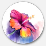 Red Yellow Hibiscus Flower in Blue' Large Flower Metal Circle Wall Art