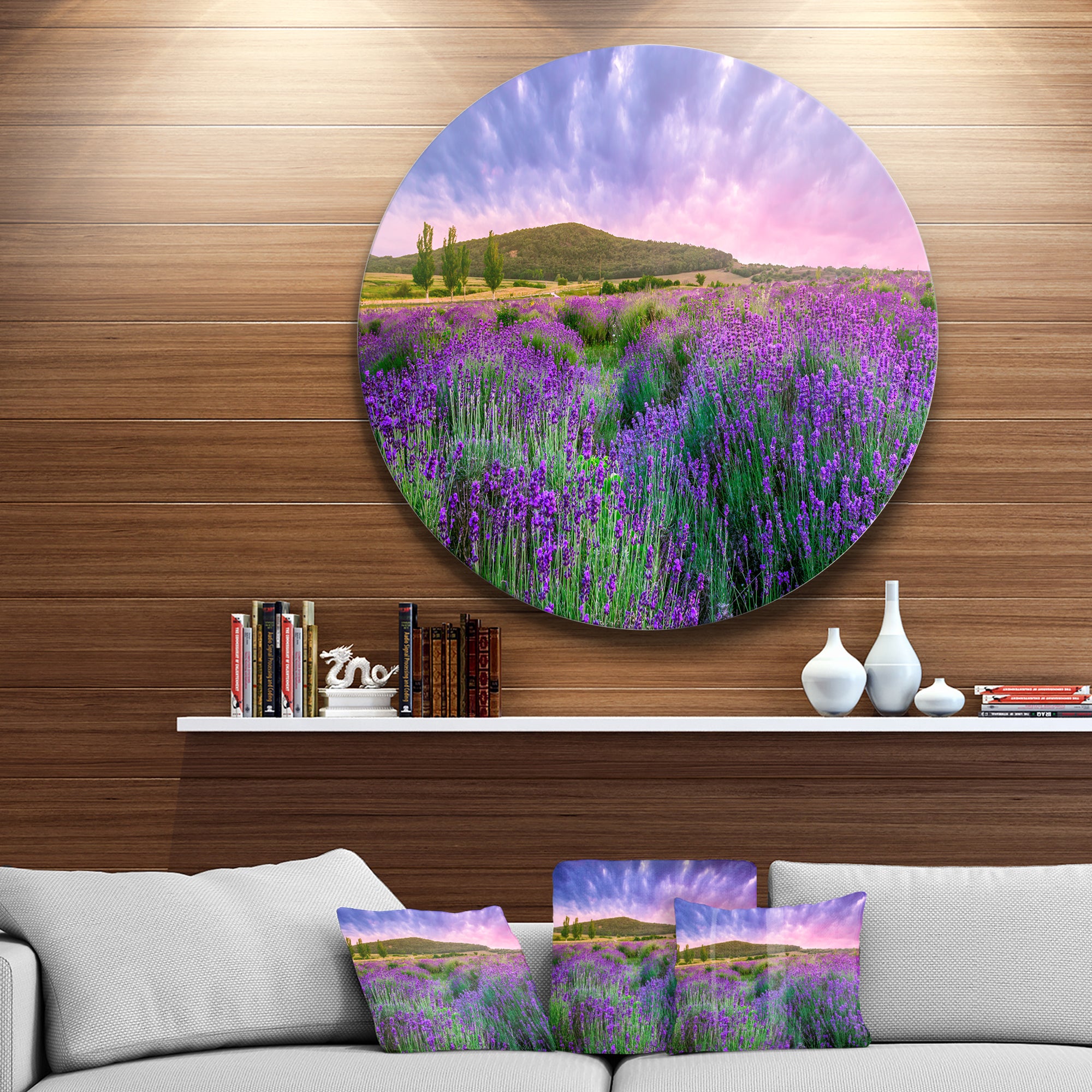 Summer Lavender Field in Tihany' Landscape Metal Circle Wall Art