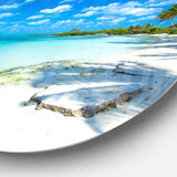 Tropical Beach with Palm Shadows' Large Seashore Metal Circle Wall Art