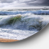 Large Seagull over Stormy Waves' Beach Metal Circle Wall Art
