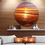 Colorful Sunset Mirrored in Waters' Beach Metal Circle Wall Art