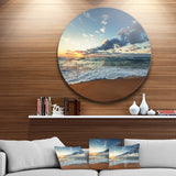 Sunrise and Glowing Waves in Ocean' Seascape Metal Circle Wall Art