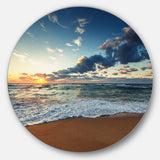 Sunrise and Glowing Waves in Ocean' Seascape Metal Circle Wall Art