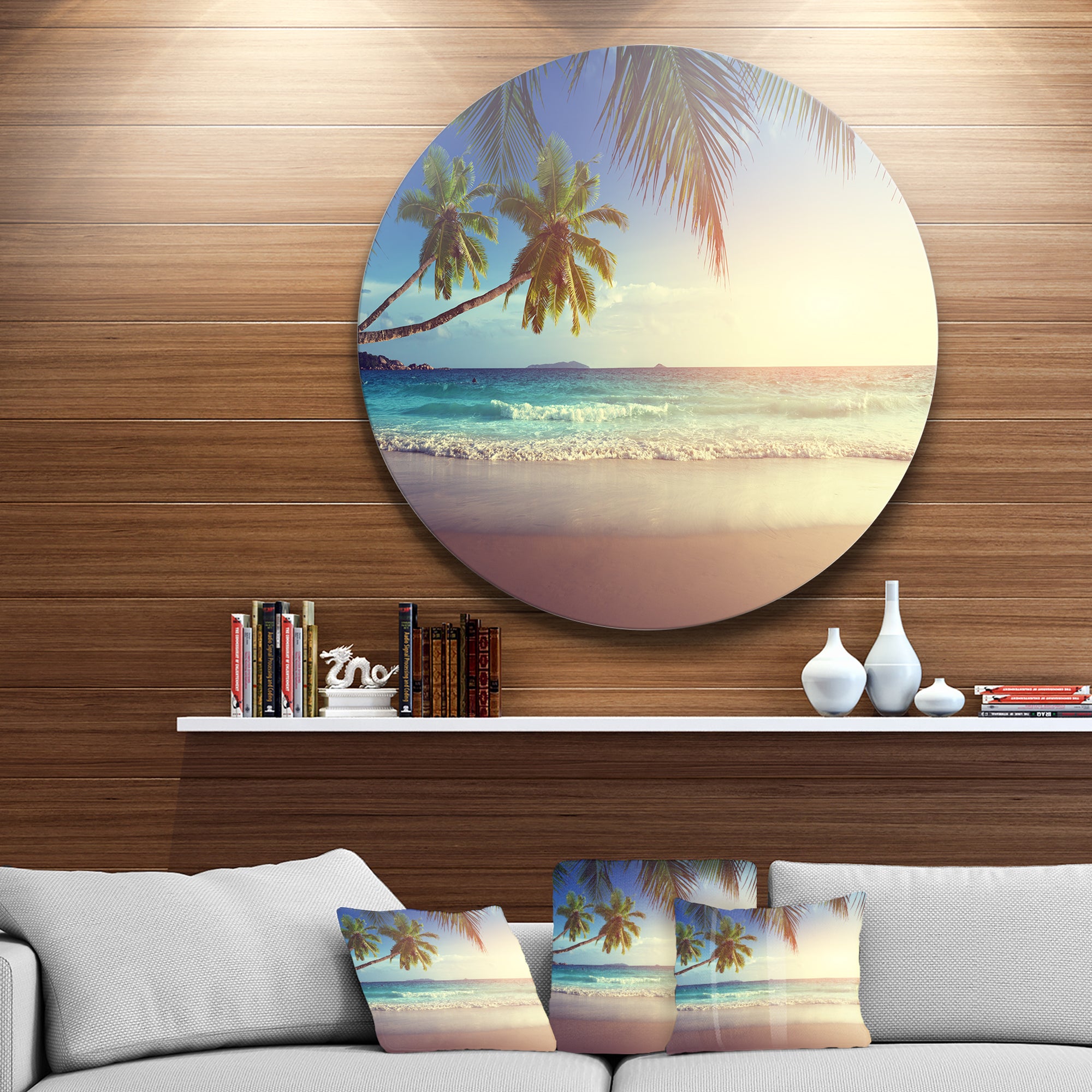 Typical Sunset on Seychelles Beach' Extra Large Seascape Metal Wall Decor