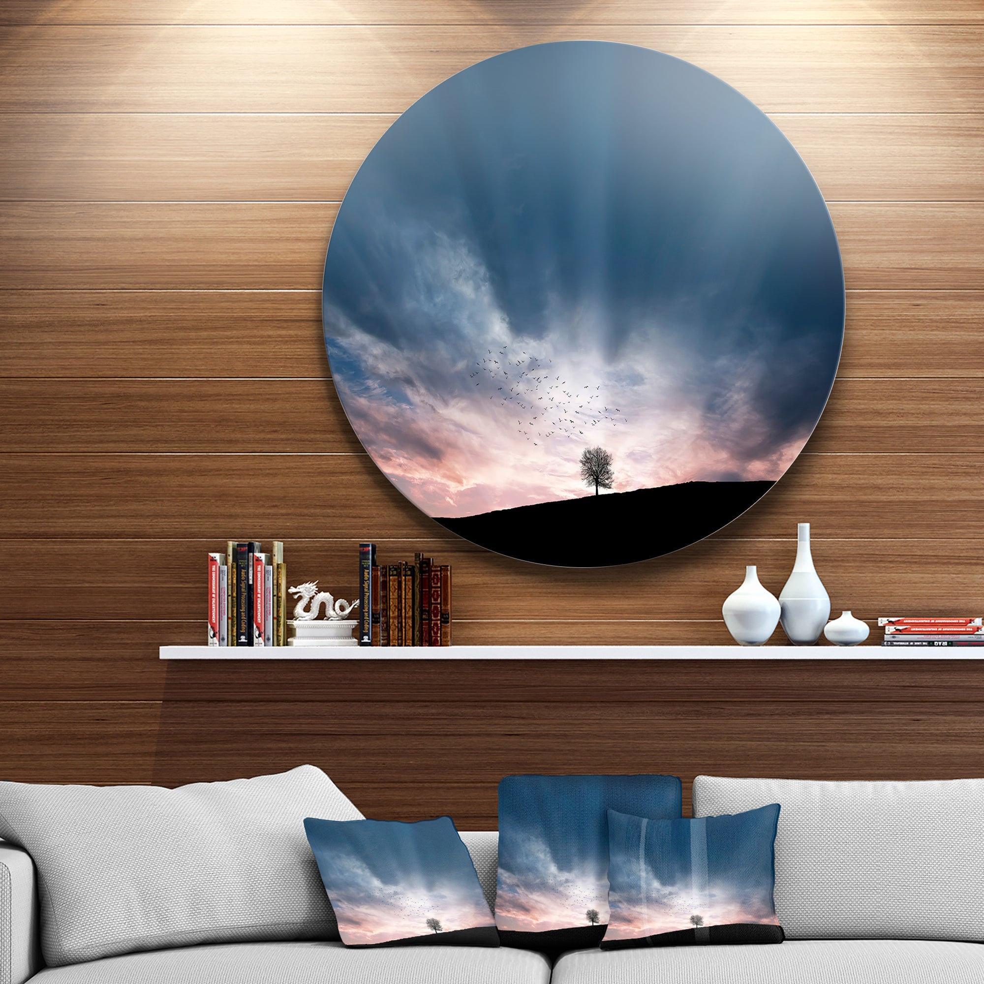 Flock of Birds and Lonely Tree' Extra Large Wall Art Landscape
