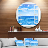 Window Open to Blue Wavy Ocean' Extra Large Seashore Metal Circle Wall Art