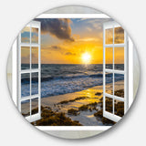 Open Window to Bright Yellow Sunset' Seascape Metal Artwork