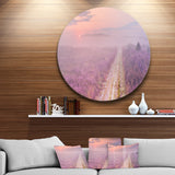 Path through Blooming Heather' Landscape Metal Circle Wall Art