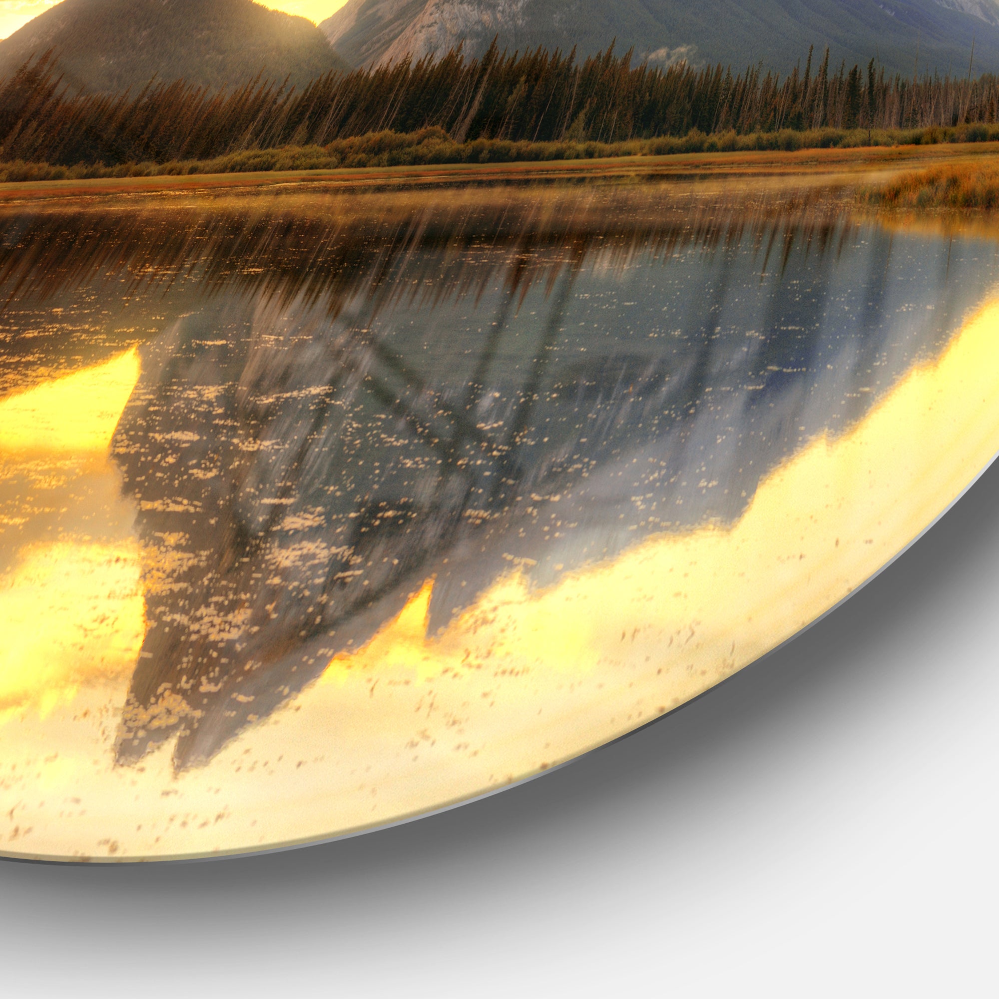 Vermillion Lake Sunrise in Banff Park' Landscape Metal Circle Wall Art