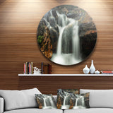 Slow Motion Waterfall on Rocks' Landscape Metal Circle Wall Art