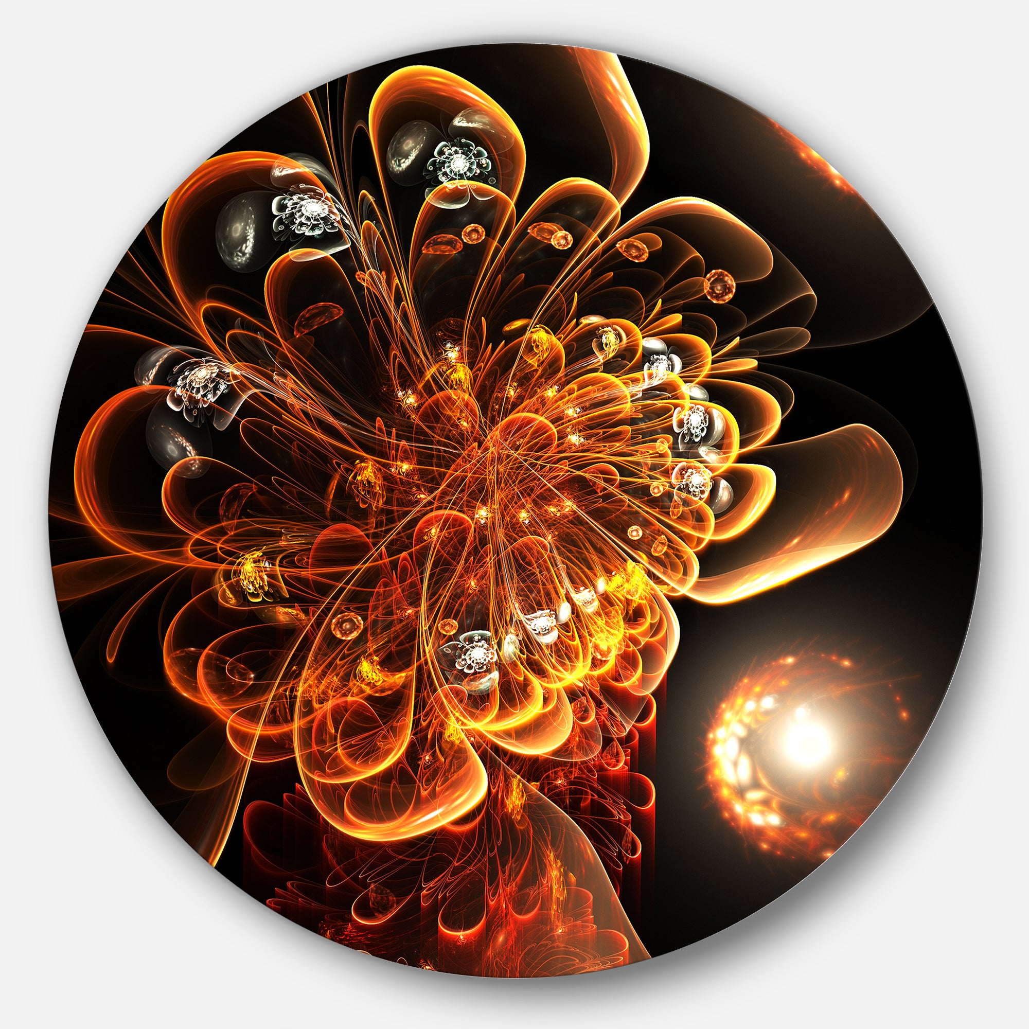 Dark Orange Fractal Flower Digital Art' Floral Metal Circle Wall Art