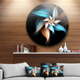 Blue Brown Digital Art Fractal Flower' Floral Metal Circle Wall Art