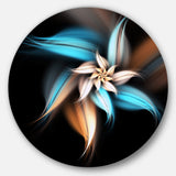 Blue Brown Digital Art Fractal Flower' Floral Metal Circle Wall Art