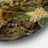 Green Gold Digital Art Fractal Flower' Floral Metal Circle Wall Art
