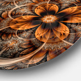 Dark Orange Digital Art Fractal Flower' Floral Metal Circle Wall Art