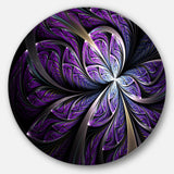 Glittering Purple Fractal Flower' Floral Metal Circle Wall Art