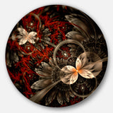 Red and Orange Fractal Flower Pattern' Floral Metal Circle Wall Art