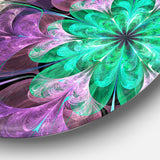 Glittering Purple Green Fractal Flower' Floral Metal Circle Wall Art