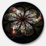 Rounded Glowing Golden Fractal Flower' Floral Metal Circle Wall Art