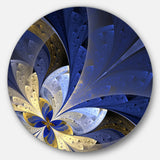 Blue and Yellow Large Fractal Pattern' Floral Metal Circle Wall Art