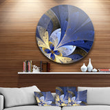 Blue and Yellow Large Fractal Pattern' Floral Metal Circle Wall Art