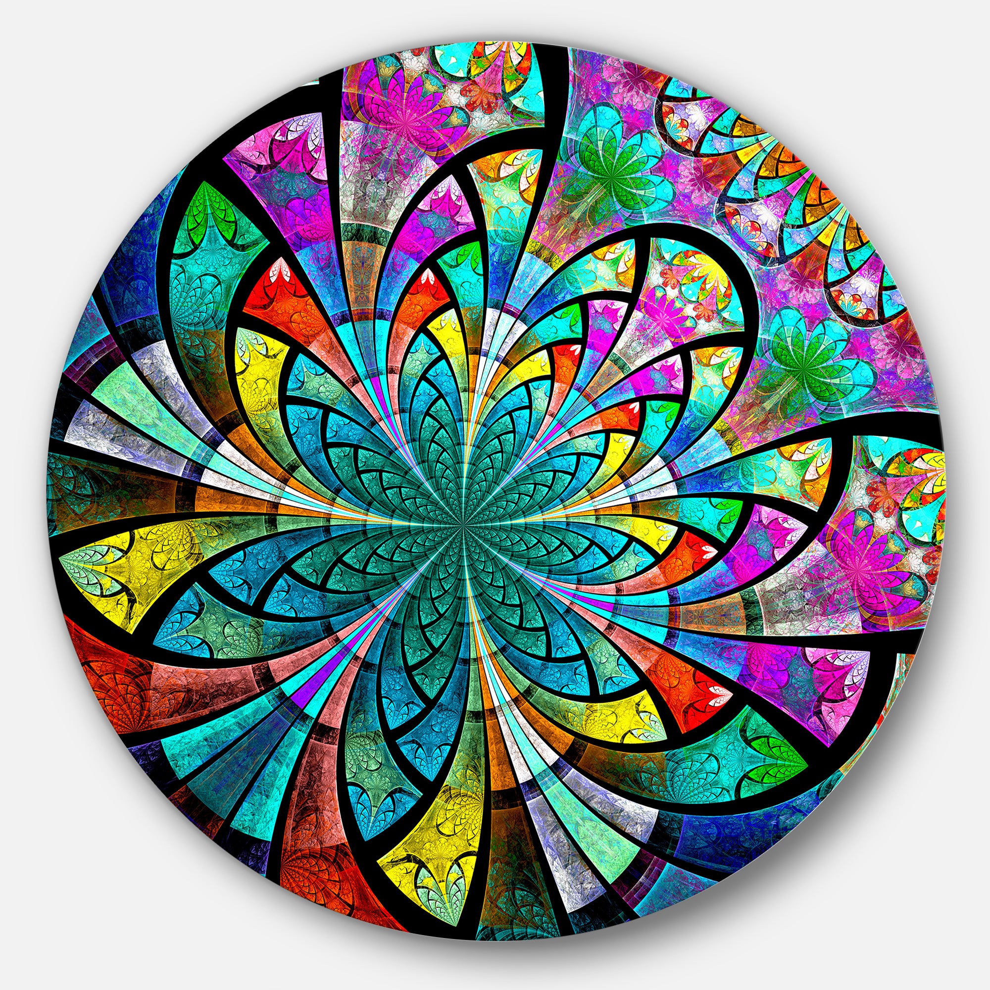 Multi Color Large Fractal Flower Pattern' Floral Metal Circle Wall Art