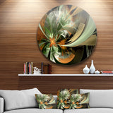 Symmetrical Orange Green Fractal Flower' Floral Metal Circle Wall Art