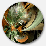 Symmetrical Orange Green Fractal Flower' Floral Metal Circle Wall Art